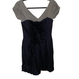 BCBGMaxazria Runway Short Mini Pleated Ruffle Dress Layered 2 Y2K Rosette Punk